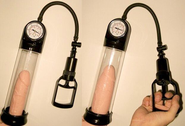 Vacuum pump in action - the process of penis enlargement